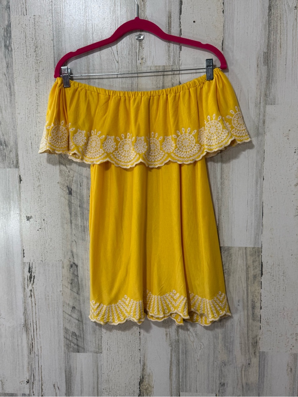 Fever Yellow Off-Shoulder Embroidered Blouse